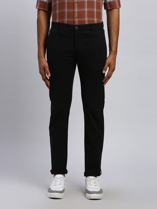 Parx Men Black Solid Tapered Fit Trouser