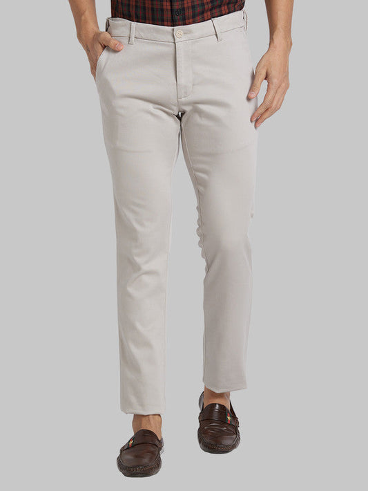 Parx Grey Solid Low Rise Tapered Fit Cotton Blend Trouser