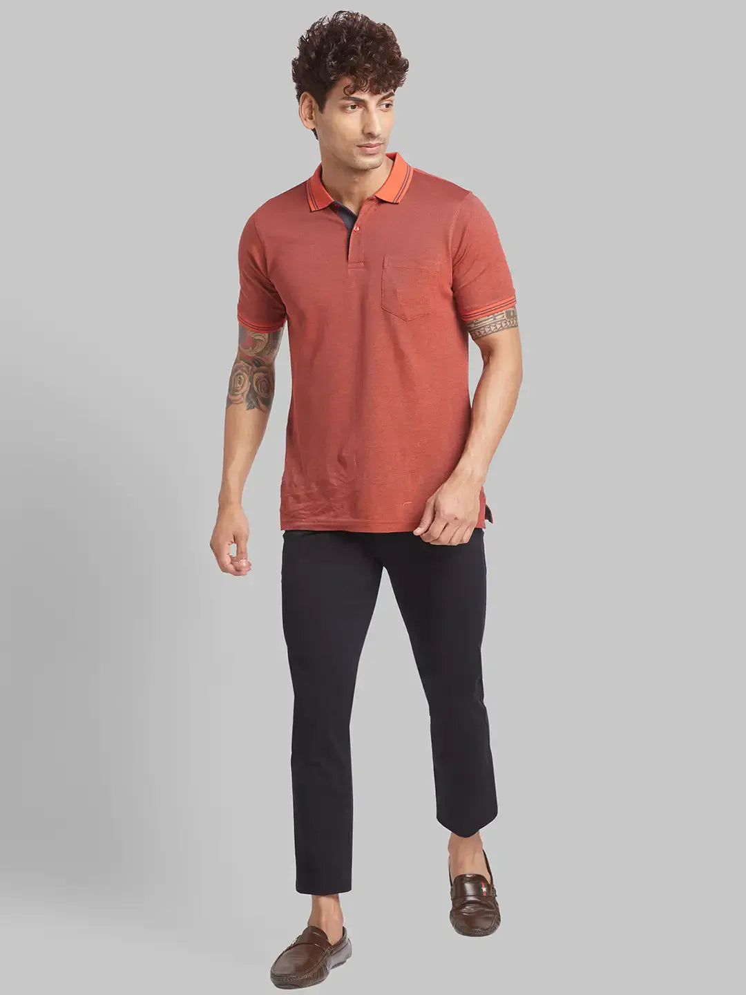 Men Black Lrt Fit Solid Cotton Blend Trouser