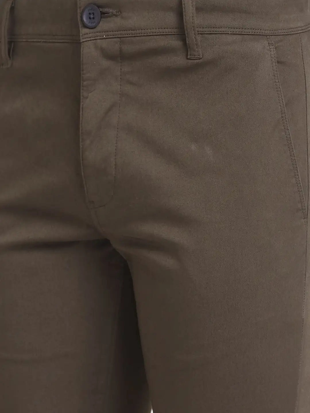 Parx Men Green Low Rise Tapered Fit Solid Cotton Blend Trouser