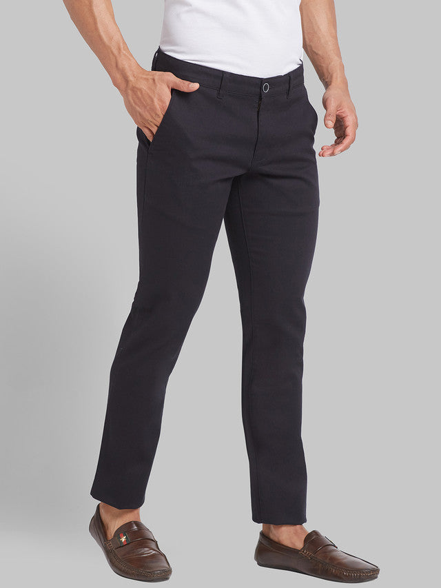 Parx Men Black Solid Tapered Fit Trouser