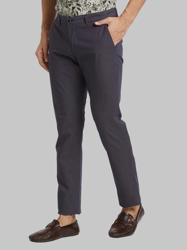 Parx Men Black Yarn Dyed Tapered Fit Trouser