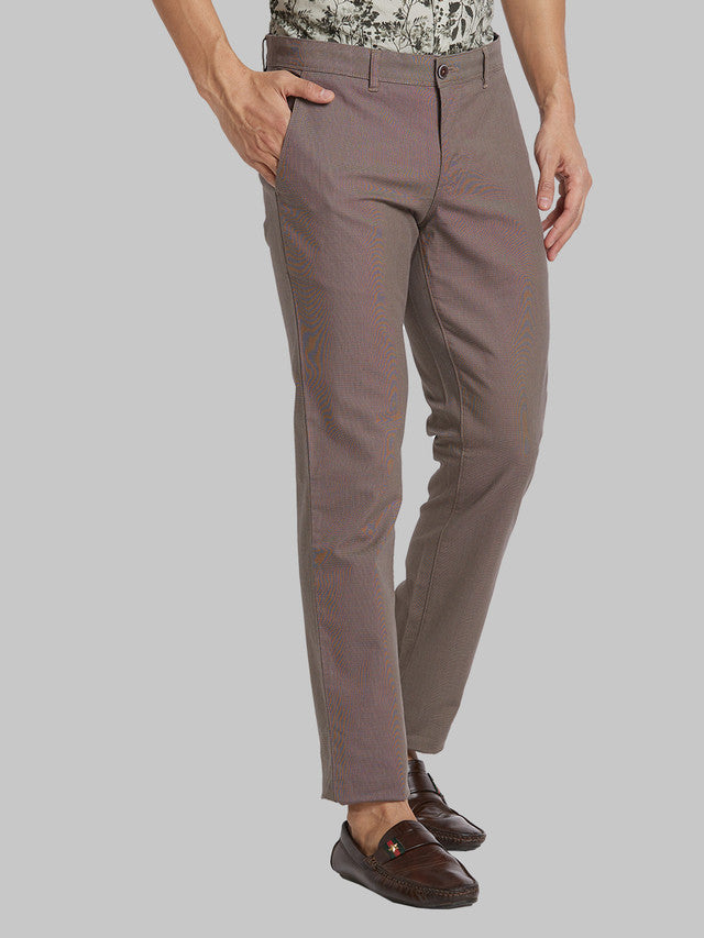 Parx Men Brown Yarn Dyed Tapered Fit Trouser