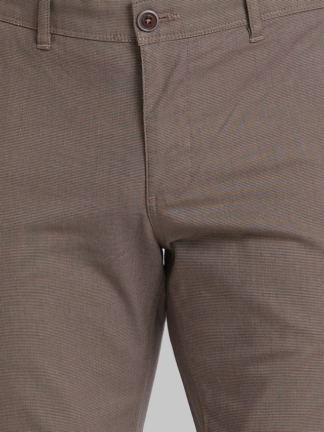 Parx Men Brown Yarn Dyed Tapered Fit Trouser