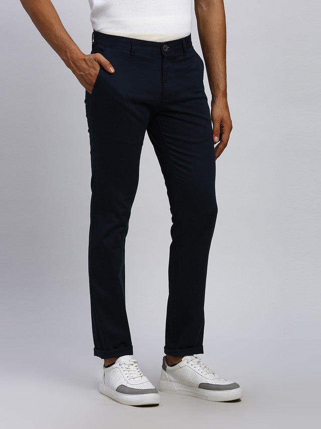 Parx Men Blue Solid Tapered Fit Trouser
