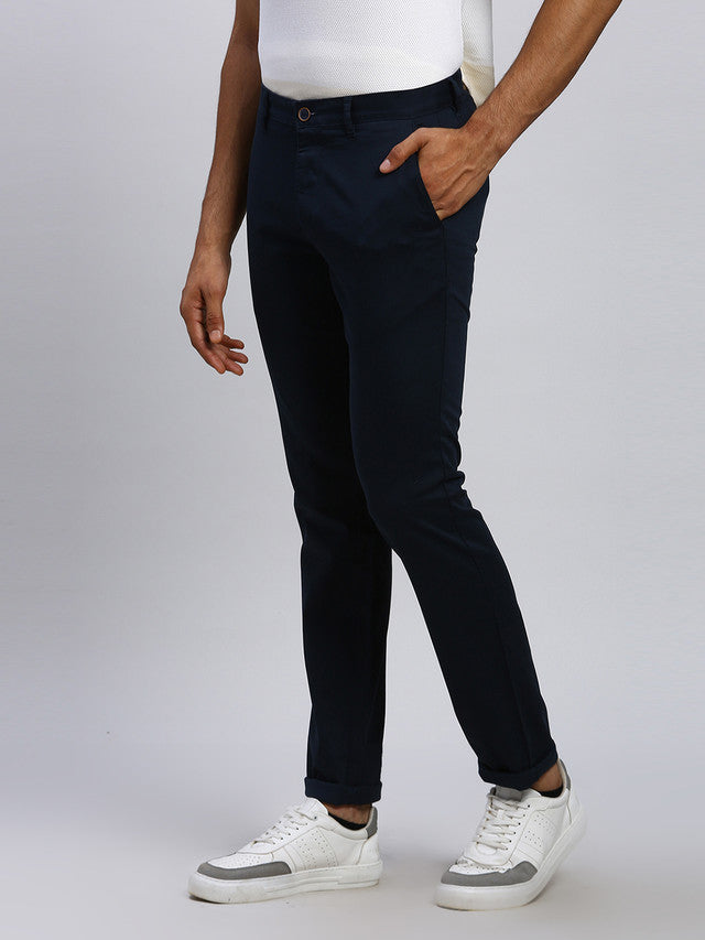 Parx Men Blue Solid Tapered Fit Trouser