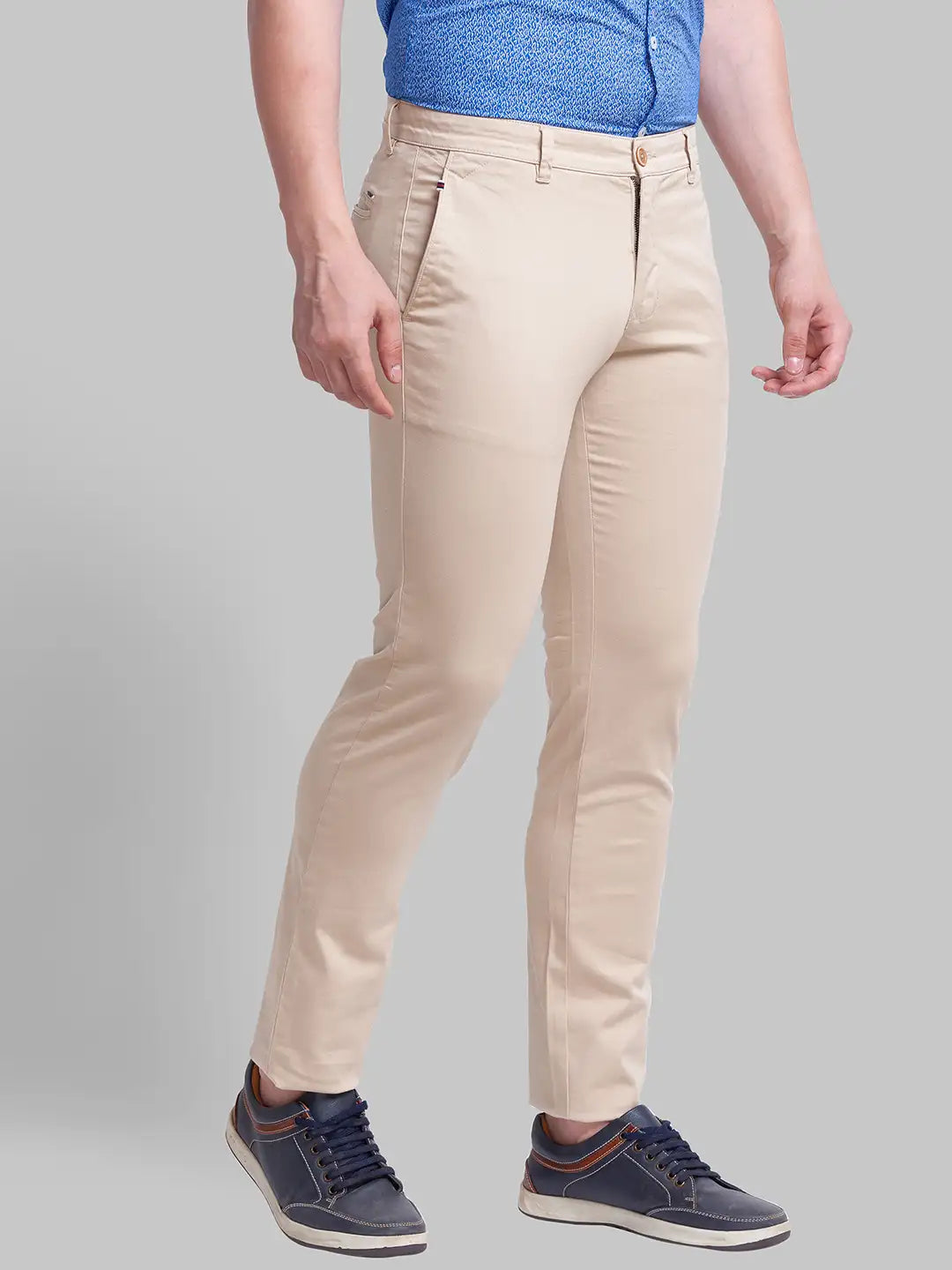 Men Khaki Lrt Fit Solid Cotton Blend Trouser