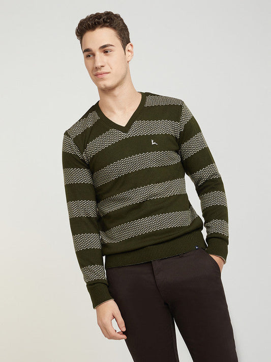 Men Green Solid Acrylic Full Sleeve Sweaters