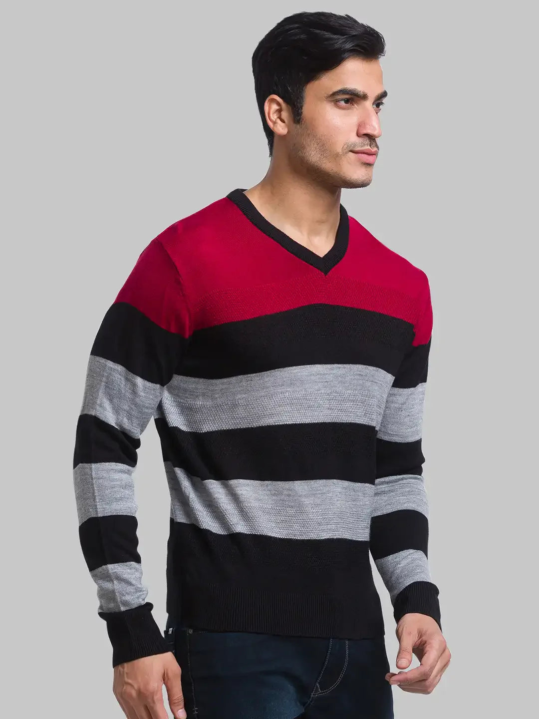 Men Red Yarn Dyed Acrylic Full Sleeve Sweaters