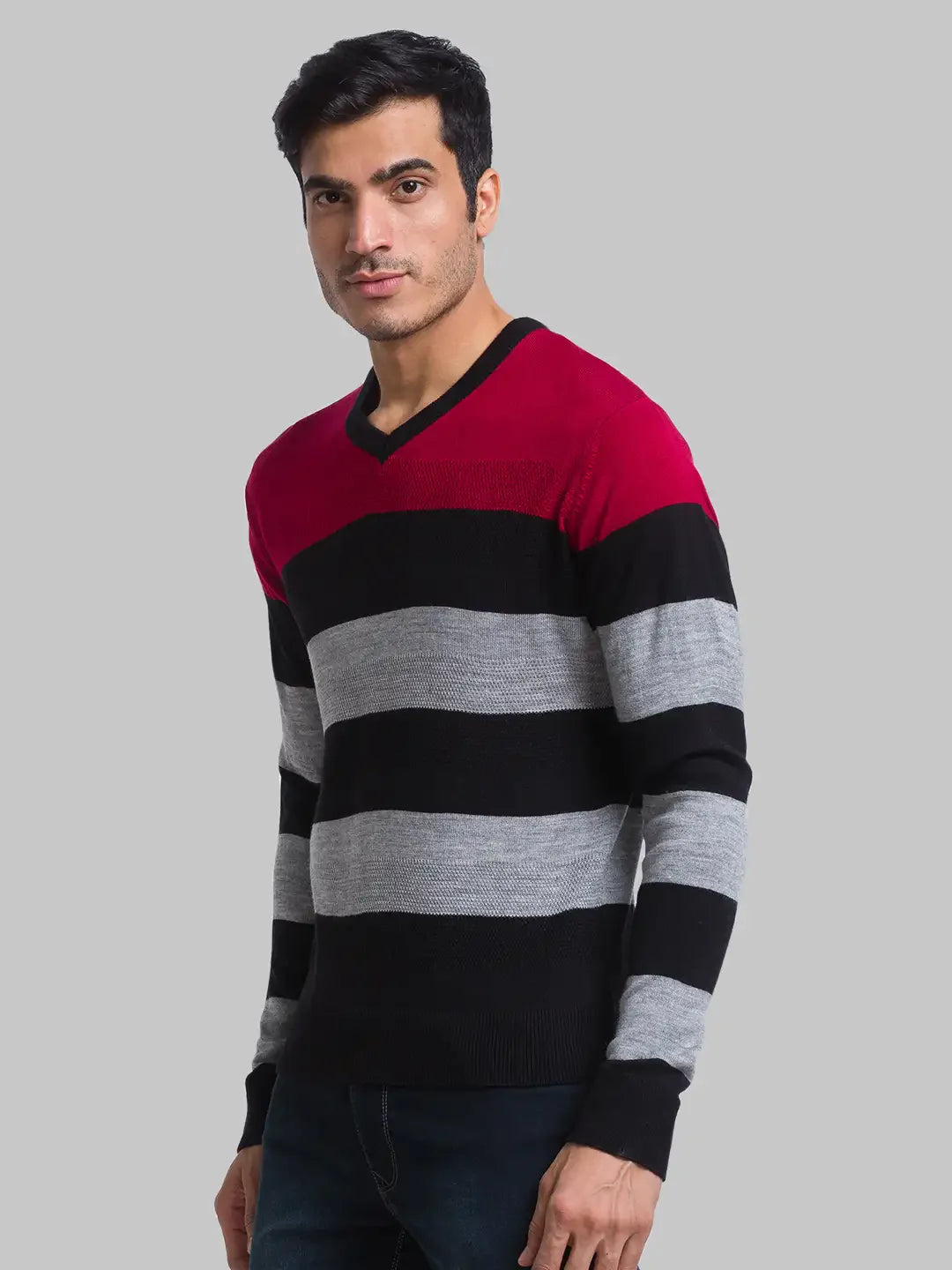 Men Red Yarn Dyed Acrylic Full Sleeve Sweaters