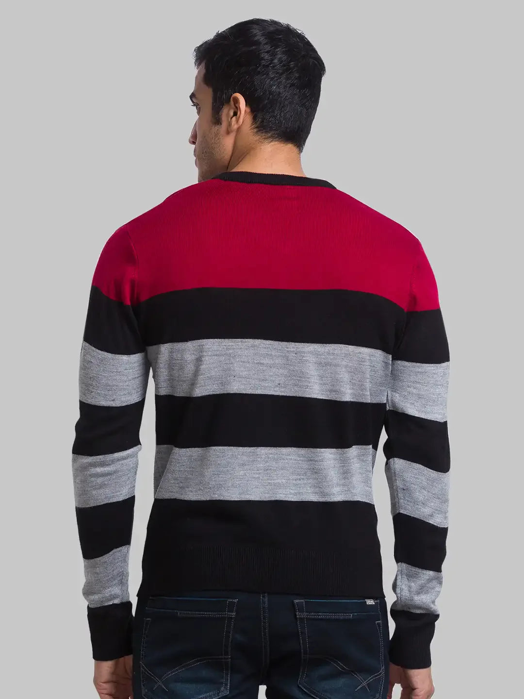 Men Red Yarn Dyed Acrylic Full Sleeve Sweaters