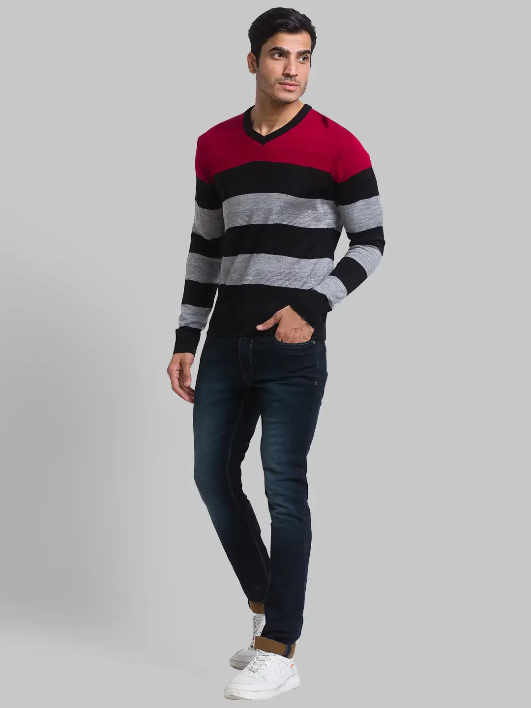 Men Red Yarn Dyed Acrylic Full Sleeve Sweaters