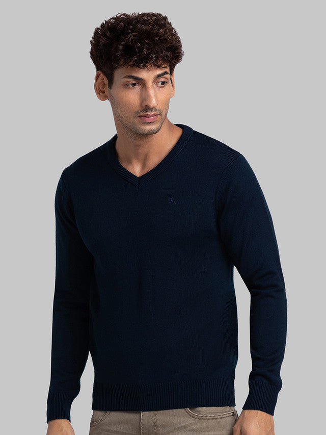 Parx Men Blue Solid Acrylic Sweaters