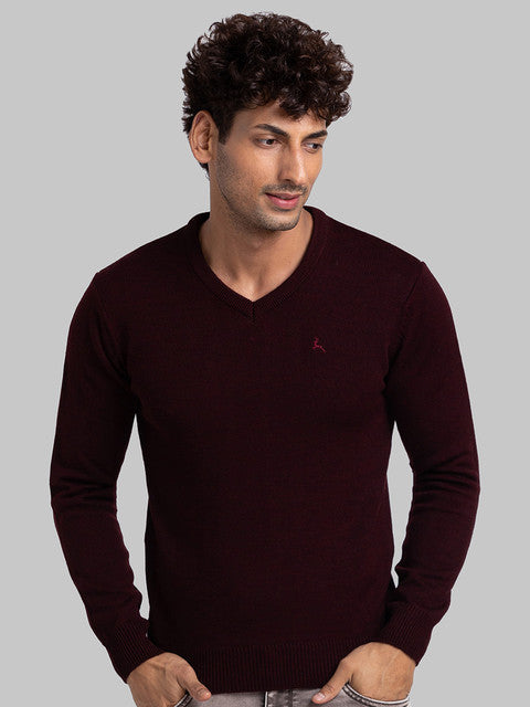 Parx Men Maroon Solid Acrylic Sweater