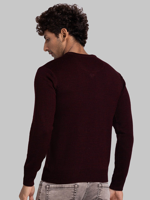 Parx Men Maroon Solid Acrylic Sweater