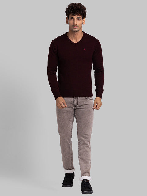 Parx Men Maroon Solid Acrylic Sweater