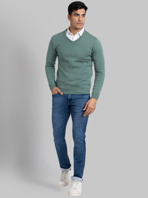 Parx Men Green Solid Acrylic Sweater