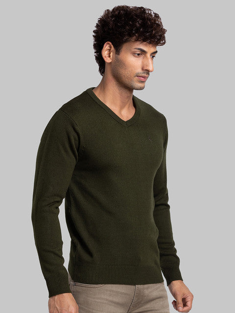 Parx Men Green Solid Acrylic Sweater