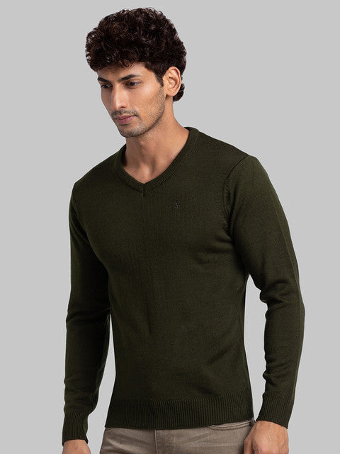Parx Men Green Solid Acrylic Sweater