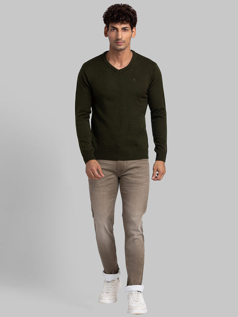 Parx Men Green Solid Acrylic Sweater