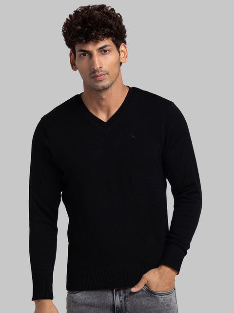Parx Men Black Solid Acrylic Sweater