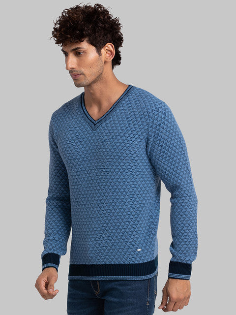 Parx Men Blue Jacquard Acrylic Sweater