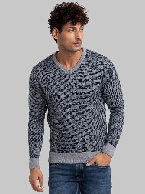 Parx Men Blue Jacquard Acrylic Sweater