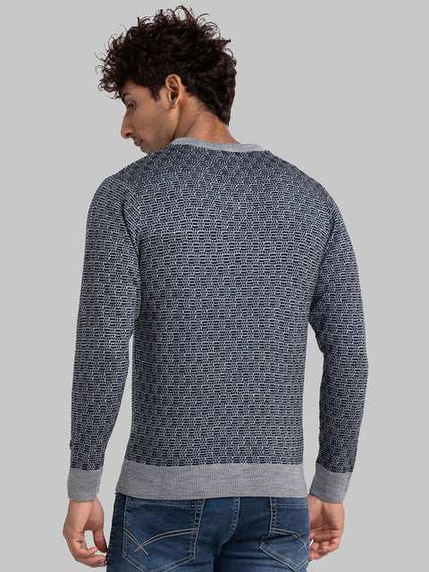 Parx Men Blue Jacquard Acrylic Sweater