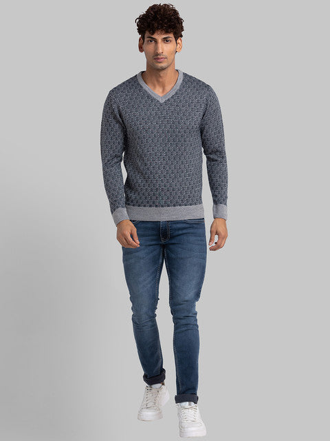 Parx Men Blue Jacquard Acrylic Sweater