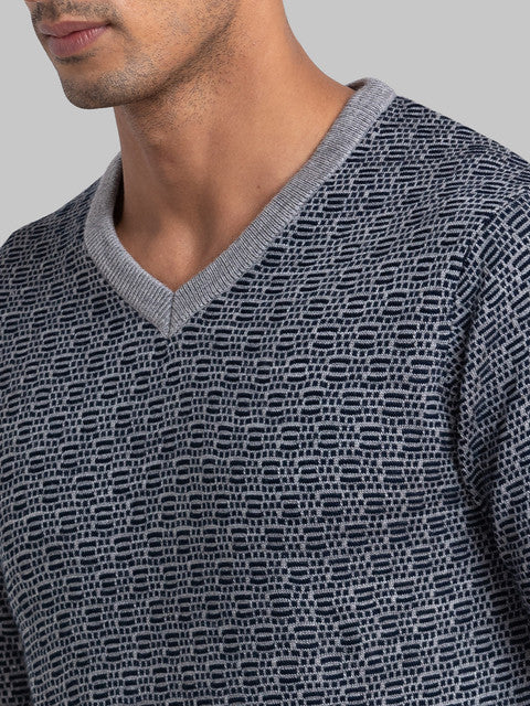 Parx Men Blue Jacquard Acrylic Sweater