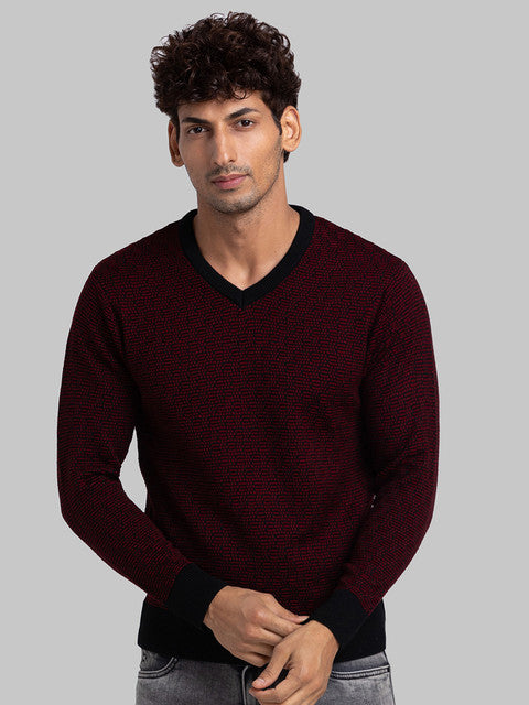 Parx Men Maroon Jacquard Acrylic Sweater