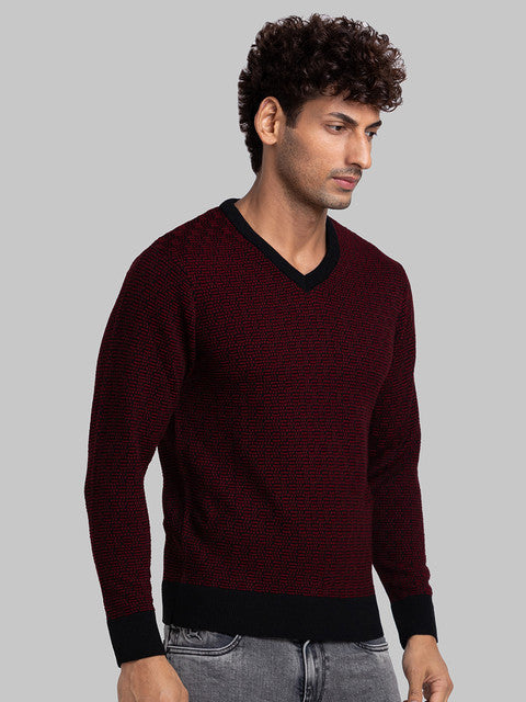 Parx Men Maroon Jacquard Acrylic Sweater