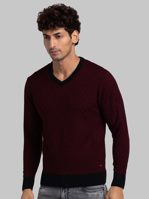 Parx Men Maroon Jacquard Acrylic Sweater