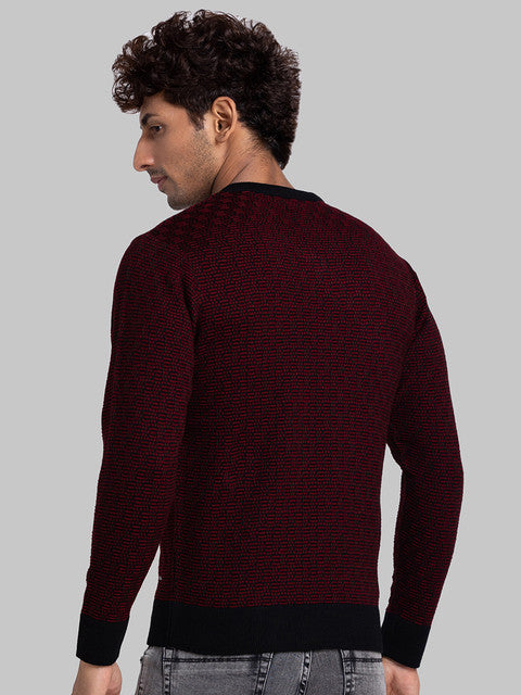 Parx Men Maroon Jacquard Acrylic Sweater