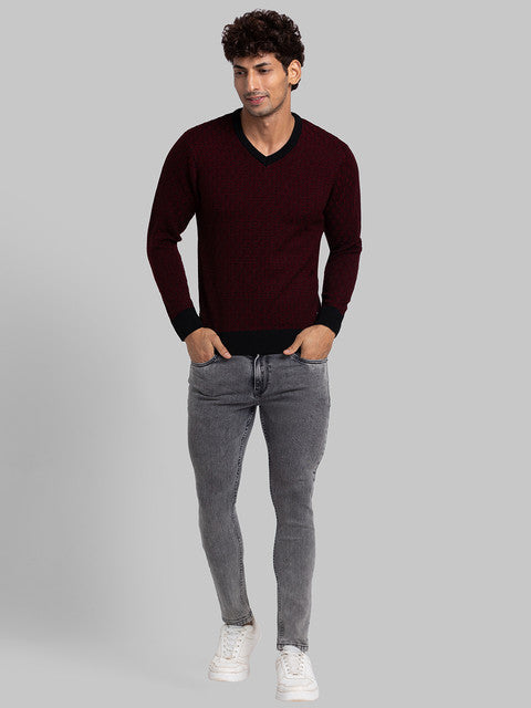 Parx Men Maroon Jacquard Acrylic Sweater