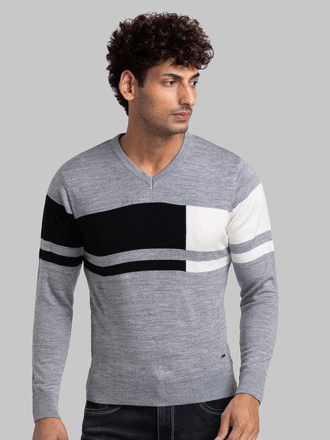 Parx Men Grey Intarsia Acrylic Sweater