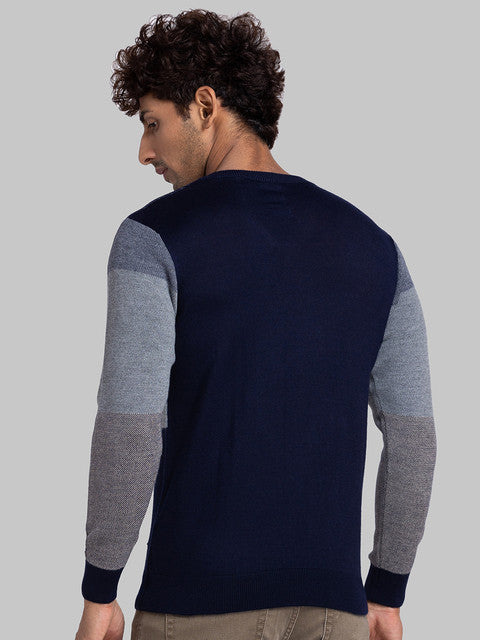 Parx Men Blue Intarsia Acrylic Sweater