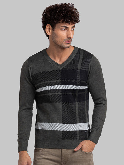 Parx Men Green Intarsia Acrylic Sweater