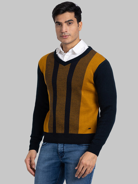 Parx Men Blue Intarsia Acrylic Sweater