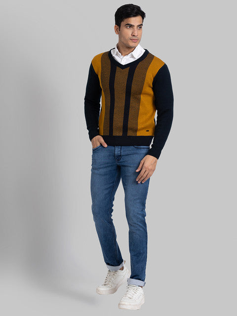 Parx Men Blue Intarsia Acrylic Sweater