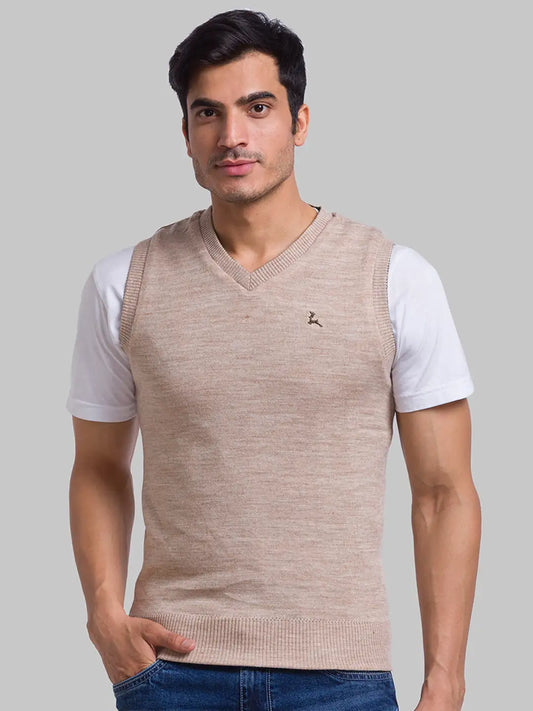 Men Green Solid Acrylic Sleeveless Sweaters