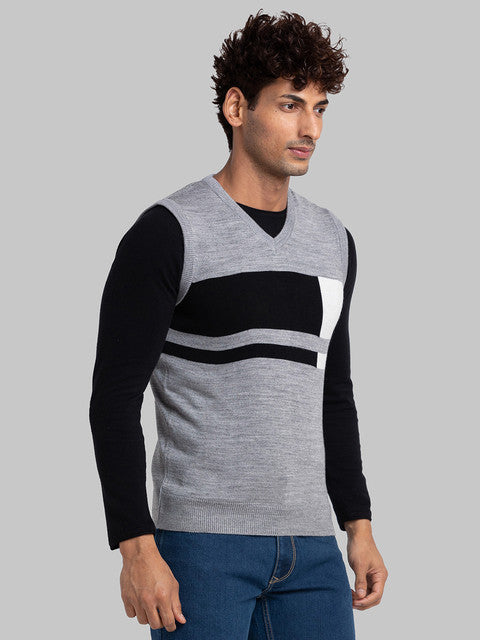 Parx Men Grey Intarsia Acrylic Sweater