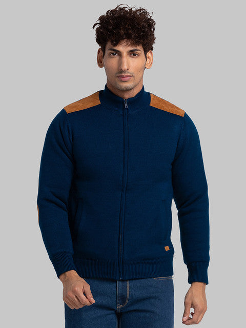 Parx Men Blue Solid Acrylic Sweater