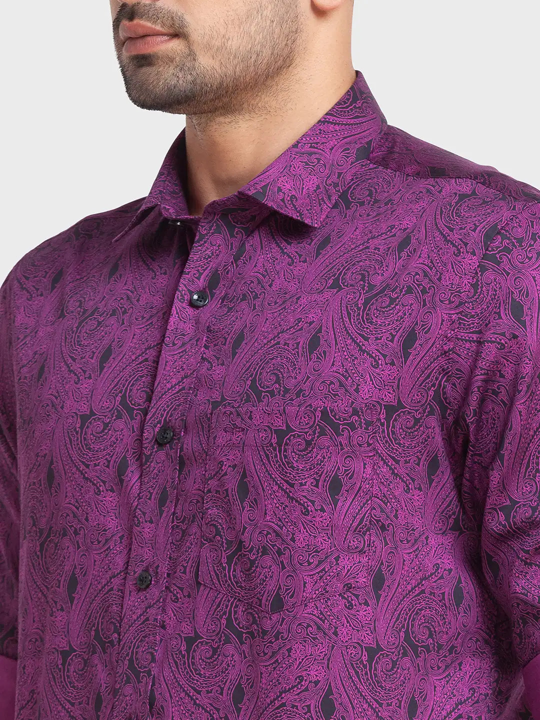 Colorplus Men Purple Printed Tailored Fit Cotton Casual Shirt