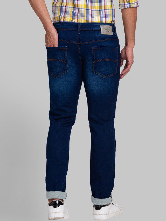 Park Avenue Men Blue Dobby Ath Mod Fit Cotton Blend Jeans