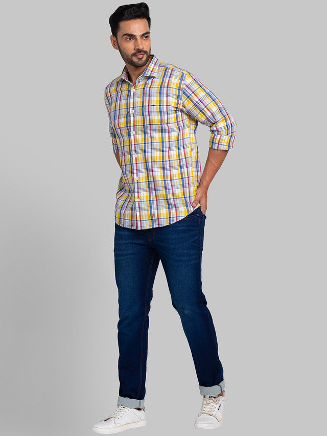 Park Avenue Men Blue Dobby Ath Mod Fit Cotton Blend Jeans