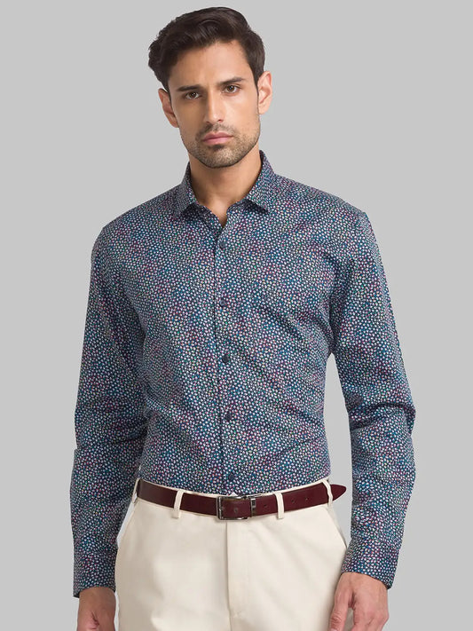Men Blue Contemporary Fit Print Cotton Shirts