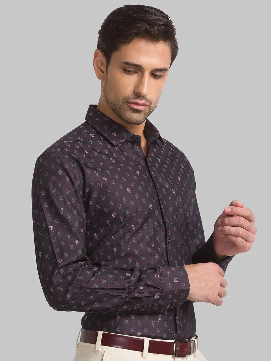 Raymond Men Brown Jacquard Contemporary Fit Cotton Casual Shirt