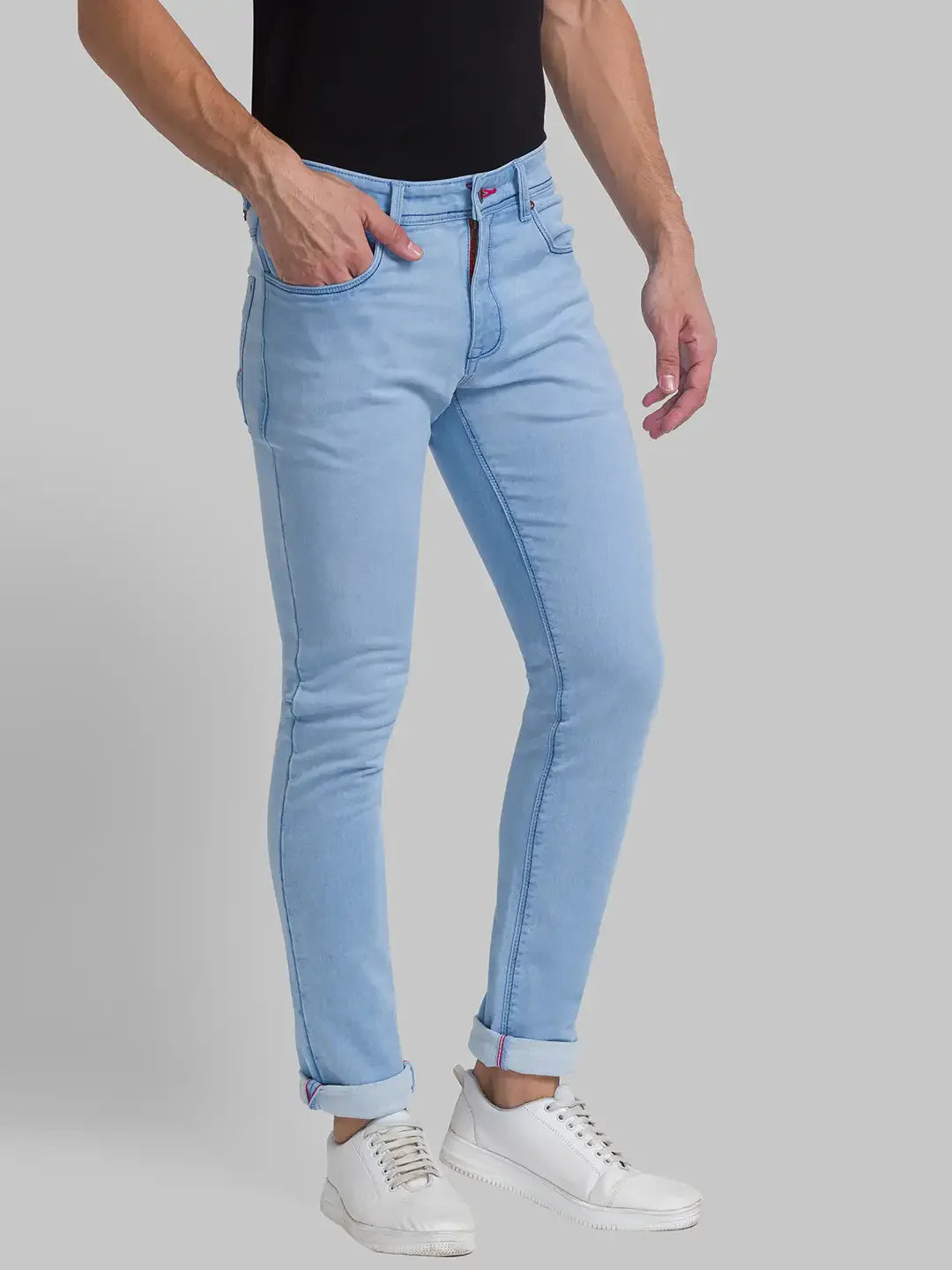 Men Blue Slim Fit Solid Cotton Blend Jeans