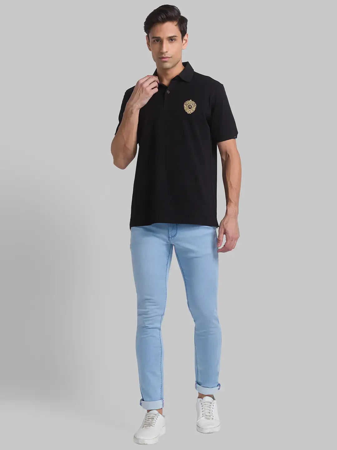 Men Blue Slim Fit Solid Cotton Blend Jeans